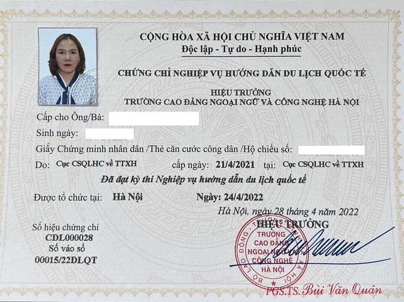 Chứng chỉ HDV du lịch quốc tế mới nhất